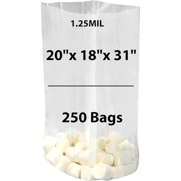 LDPE Clear Gusseted Poly bags 1.25 mil 20" X 18" X 31" 250 Bags